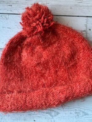 Orange Fuzzy Winter Hat w Pompom