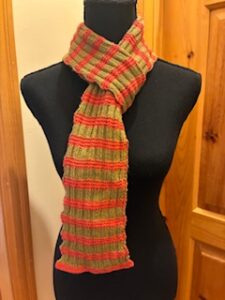 Muted Red and Green Striped Scarf